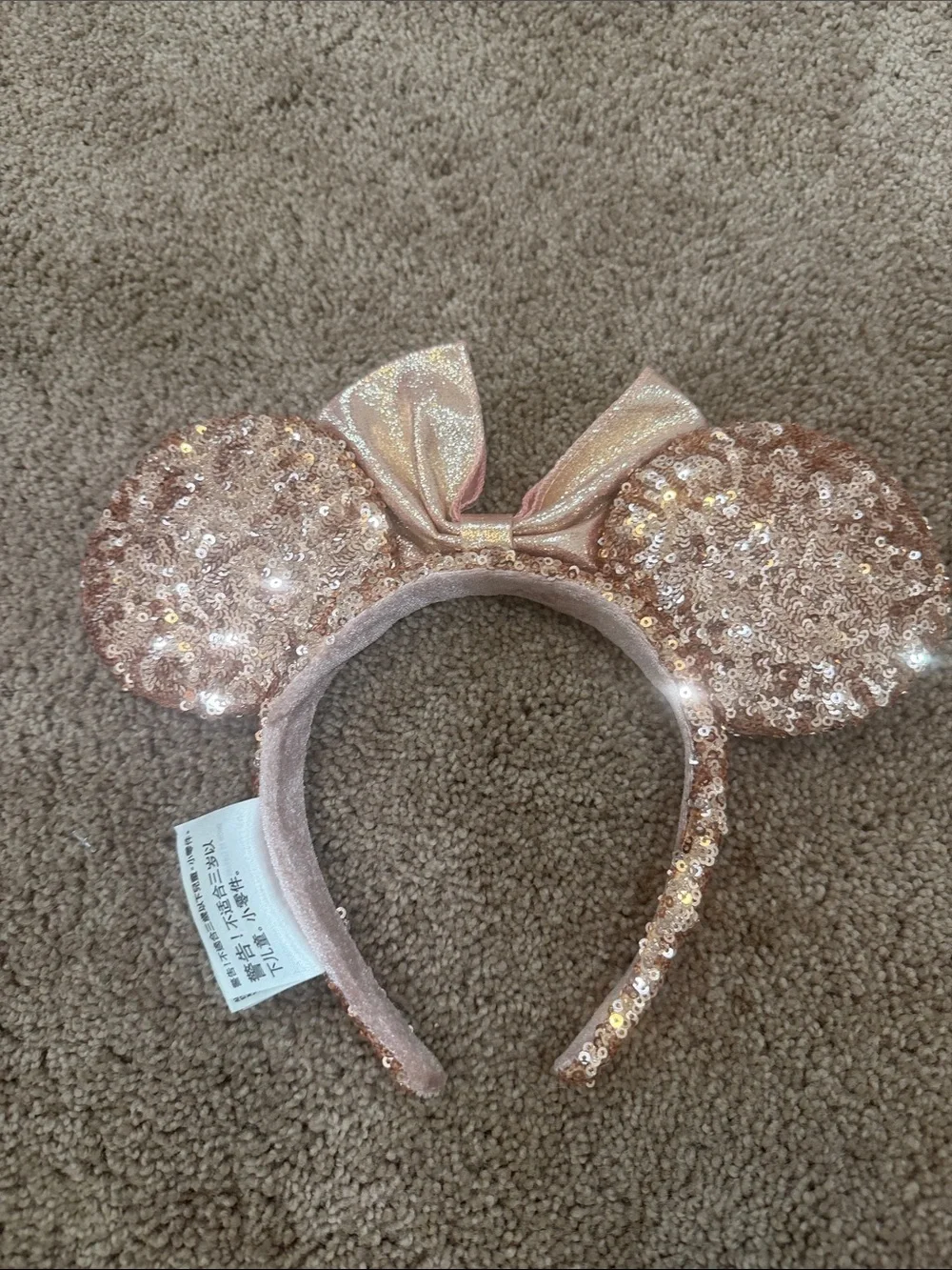 Disney Rose Gold Sequin Minnie Ears Headband with Bow